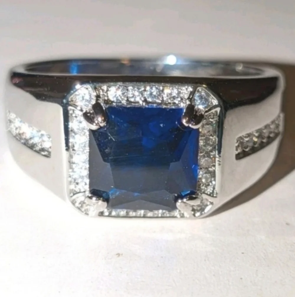 Elegant Silvery Classic Mens Sapphire Lab Created Diamond ring